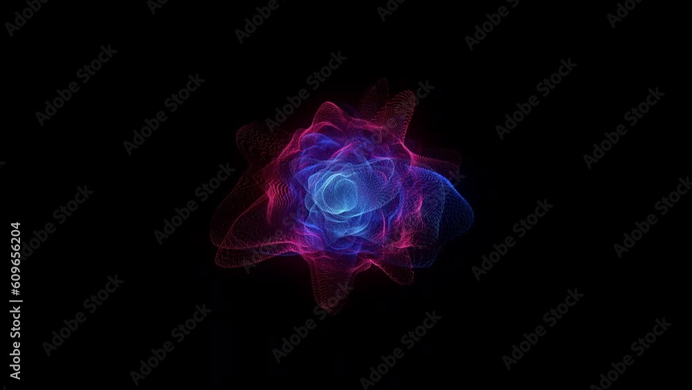 Poster 3d sphere abstract. swirls pattern. dotted lines. neon glow particles. 4k 60fps. motion design. isol