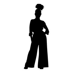 Vector illustration. Silhouette of a girl in wide pants.