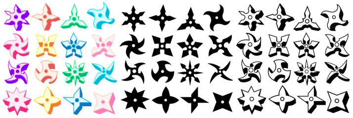 Set trendy shuriken icon logo. Ninja stars throwing weapon design vector llustration