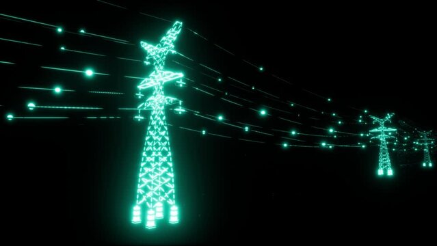 isolated transmission towers animation in hud style like hologram efect. Holographic video in black background for broadcasting theme