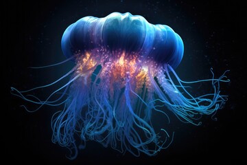 Fototapeta premium Iridescent Blue Glow of a Jellyfish in the Ocean