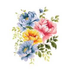 Fototapeta na wymiar Watercolor floral arrangement, watercolor flower bouquet, pyone pink and yellow for wedding, greetings, wallpapers, backgrounds, cards