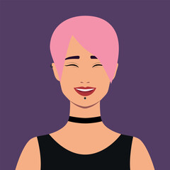 Young informal woman is laughing. Human emotions. Happiness. Laugh and fun. Female. Flat style