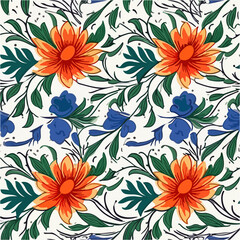 Colorful Floral Seamless Pattern in White Background