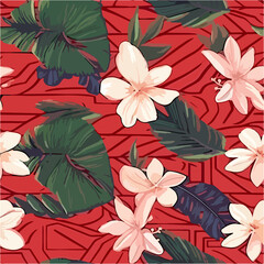 plumeria floral seamless pattern with red background