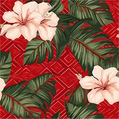plumeria floral seamless pattern with red background