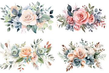 Watercolor flowers on a white background without shadows for illustration.