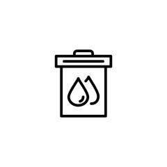 Rubbish bin with water nature energy. Vector line icon black and white with green eco energy theme