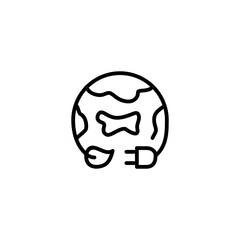 Combination earth, cycle, electric plugs and leaf. Vector line icon black and white with green eco energy theme