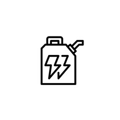 Oil can with thunder energy power. Vector line icon black and white with green eco energy theme