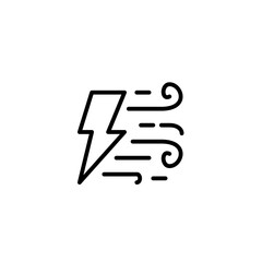 Thunder with wind air power energy. Vector line icon black and white with green eco energy theme