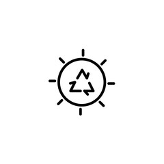 Sun with cycle. Vector line icon black and white with green eco energy theme