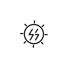 Sun with thunder energy power. Vector line icon black and white with green eco energy theme