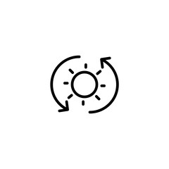 Cycle with sun. Vector line icon black and white with green eco energy theme