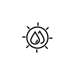 Sun with water energy power. Vector line icon black and white with green eco energy theme