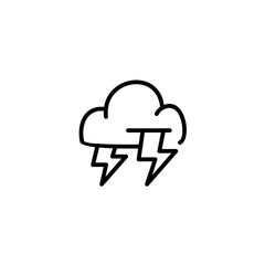 Cloud with thunder electric energy. Vector line icon black and white with green eco energy theme