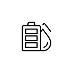 Fototapeta premium Battery with water energy. Vector line icon black and white with green eco energy theme