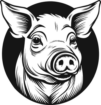 recommend clip art: Pig's head. Tattoo artwork. vector illustration isolated on white background, Template for card, poster, banner, print for t-shirt, pin, badge, patch.