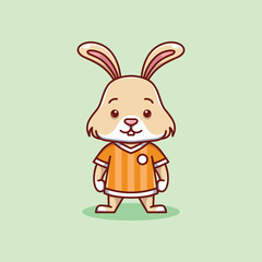 minimalist cute rabbit animal wearing soccer shirt cartoon flat icon vector Illustration design. simple modern cute rabbit isolated flat cartoon style