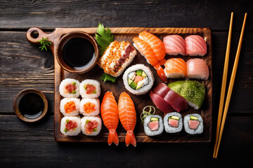 fish fresh rice japanese healthy food asian seafood sushi roll. Generative AI.