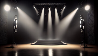 Empty stage with lighting equipment on a stage Ai generated image 