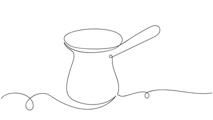 Turkish coffee pot continuous line art. Minimalist vector outline illustration