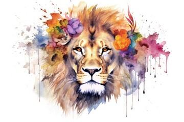 Naklejka premium Artistic Watercolor Lion Illustration