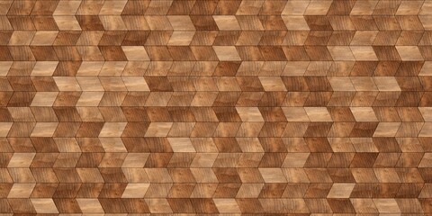 Close up of rhomboid wooden cubes or blocks herringbone surface background texture, empty floor or wall hardwood wallpaper