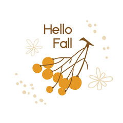 Autumn forest berry branch. Fall season. Hand drawing flat vector illustration. 