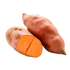 Sweet potato isolated on white background closeup