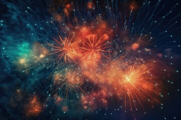 Colorful Fireworks Explosions Lighting Up the Night Sky
