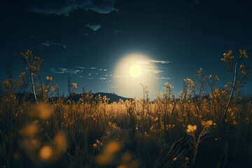 field of yellow wildflowers at night