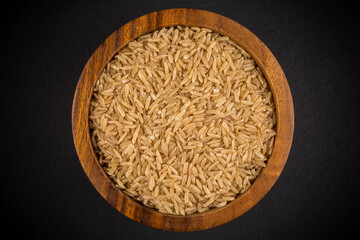 Rice in wooden bowl