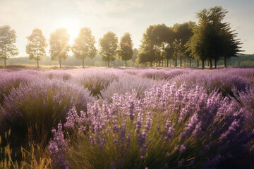 Obraz premium lavender field in soft rays of light