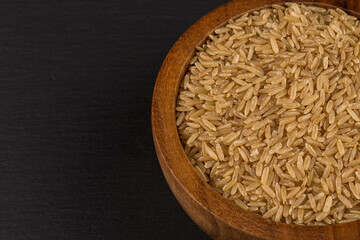 Rice in wooden bowl