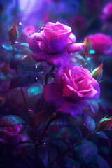 blooming pink roses in beautiful glow close up