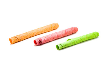 Lavash of different colors on a white background