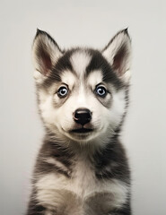Obraz premium Baby Husky, Puppy Dog, Adorable, Wall Art, Nursery Art, Animal, Pet. Generative AI.