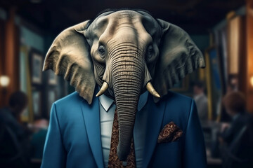 Fototapeta na wymiar Portrait of a Elephant dressed in a formal business suit, Boss Elephant, created with generative AI