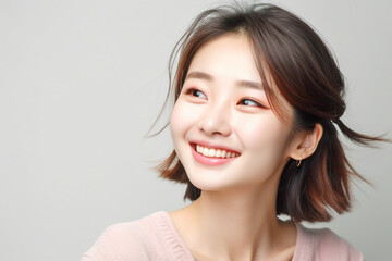 Naklejka premium 笑顔の女性のポートレート 白背景 AI生成画像 ジェネレーティブ AI