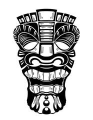 Tiki mask for hawaii surfing bar. Traditional ethnic idol set of maori or polynesian. Tribal totem