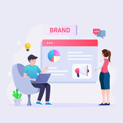 Build branding or brand awareness, marketing or advertising for company reputation. illustration vector concept.