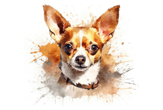 Watercolor Dog Pet Breed Chihuahua Portrait on a white background. Generative AI