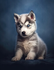 Obraz premium Baby Husky, Puppy Dog, Adorable, Wall Art, Nursery Art, Animal, Pet. Generative AI.