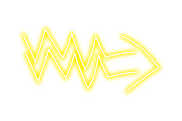 Neon arrow shape png. Glowing yellow arrow on transparent background.