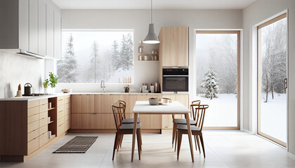 Minimalist Scandinavian Kitchen with Wood Accent Ai generated image