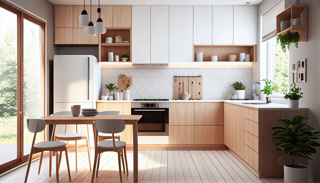Minimalist Scandinavian Kitchen with Wood Accent Ai generated image