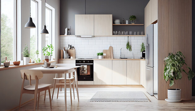 Minimalist Scandinavian Kitchen with Wood Accent Ai generated image
