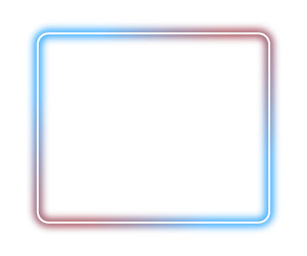 Neon blue and red frame png. Glowing frame on transparent background.