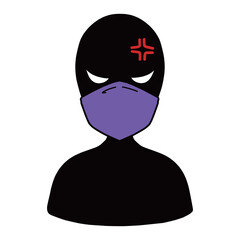 マスクをつけた悪人イメージのシルエットの人物アイコンイラスト素材